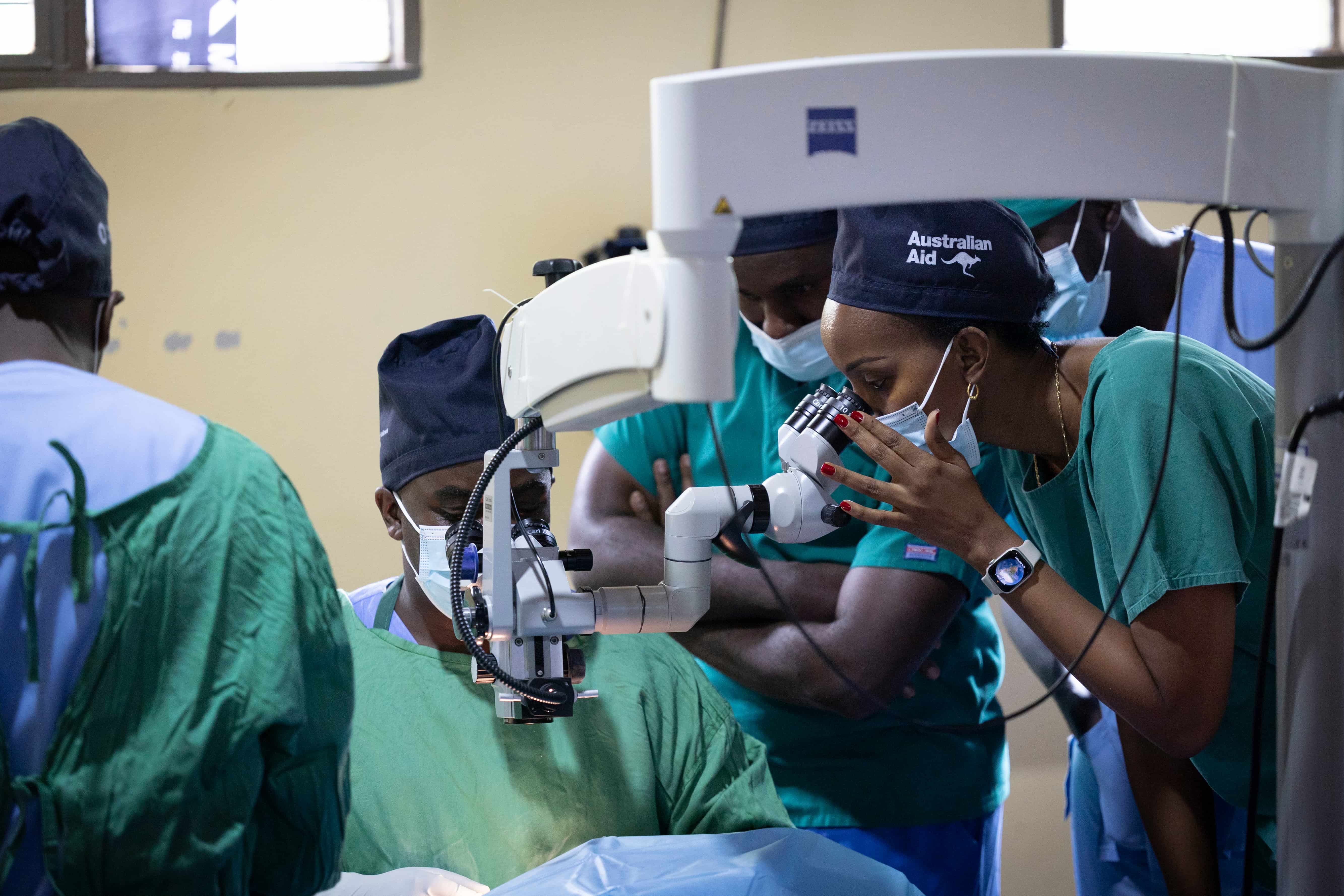 Rwanda Country Manager Tiva Kananura at a cataract surgery, highlighting The Fred Hollows Foundation&rsquo;s work to build a sustainable eye health system. She said, &ldquo;The way we integrated eye health into the government systems is through incentivising the hospitals and the health care workers to perform.&rdquo;