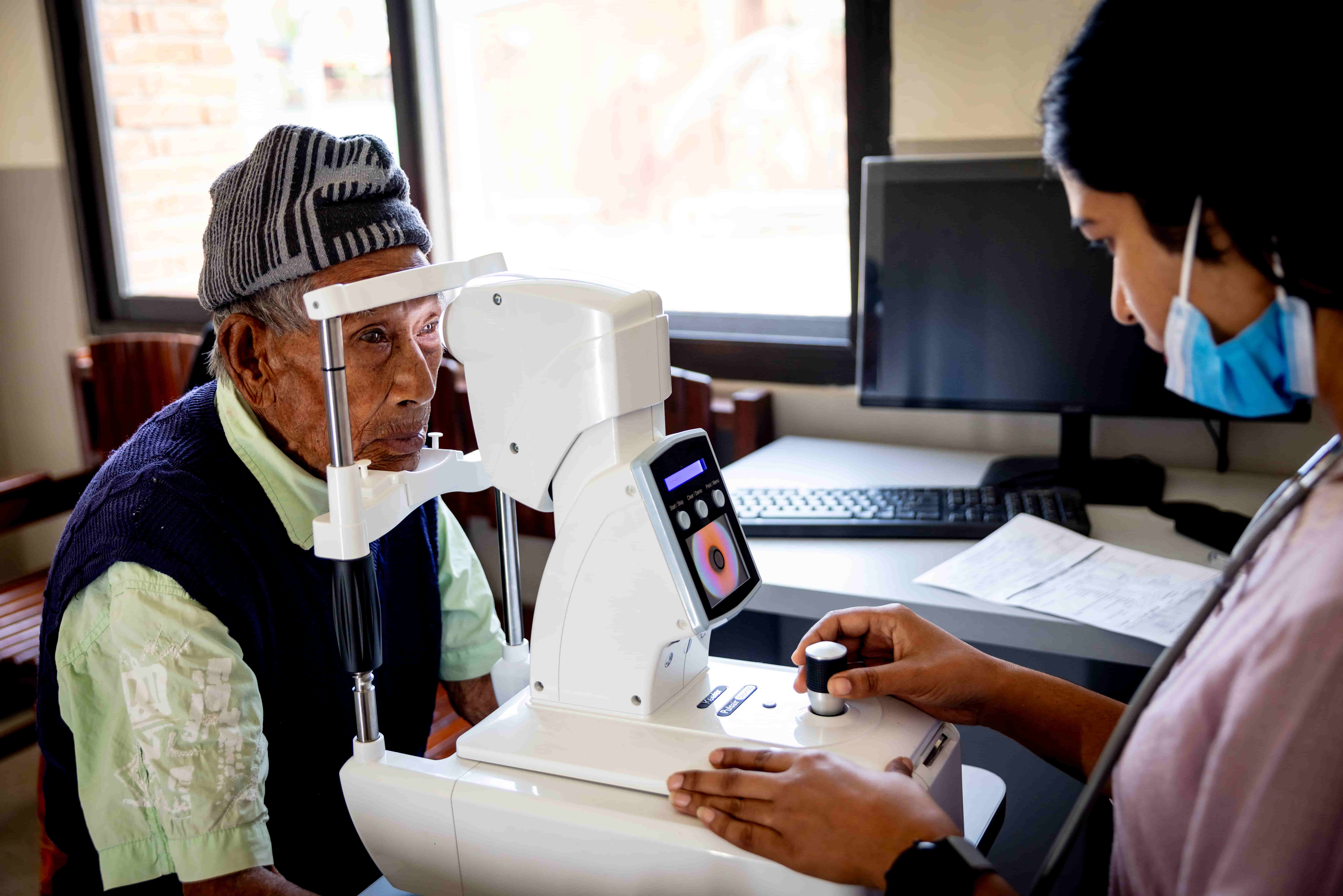 Krishna has his eyes carefully checked at the Nijgadh Tilganga Community Eye Hospital, a vital step in restoring his independence.