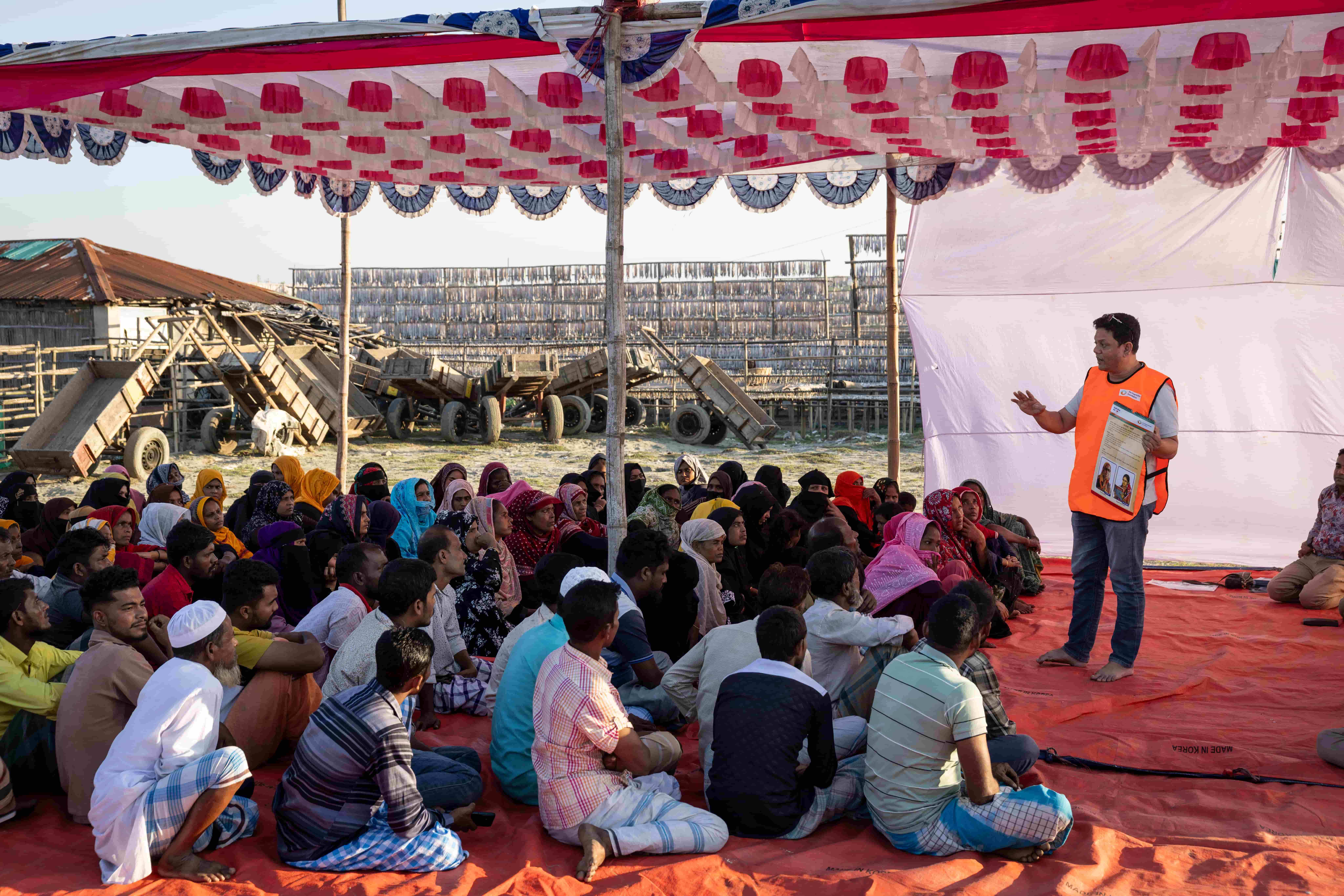 Fishing workers in Cox&rsquo;s Bazar taking part in an eye health education session to learn how to protect their vision