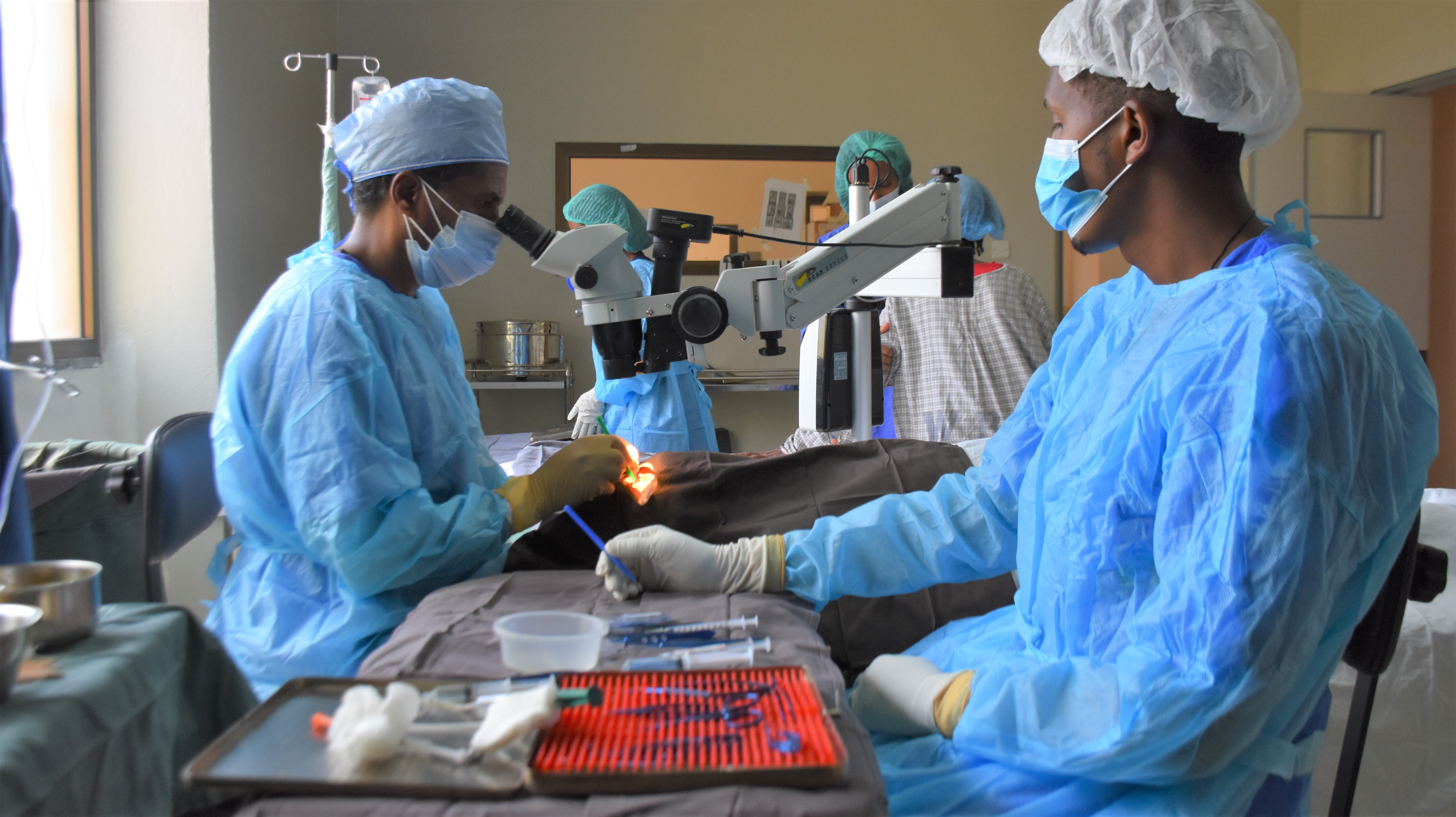 Eritrean doctors training in ophthalmology, gaining hands-on hospital experience to deliver sight-saving care.