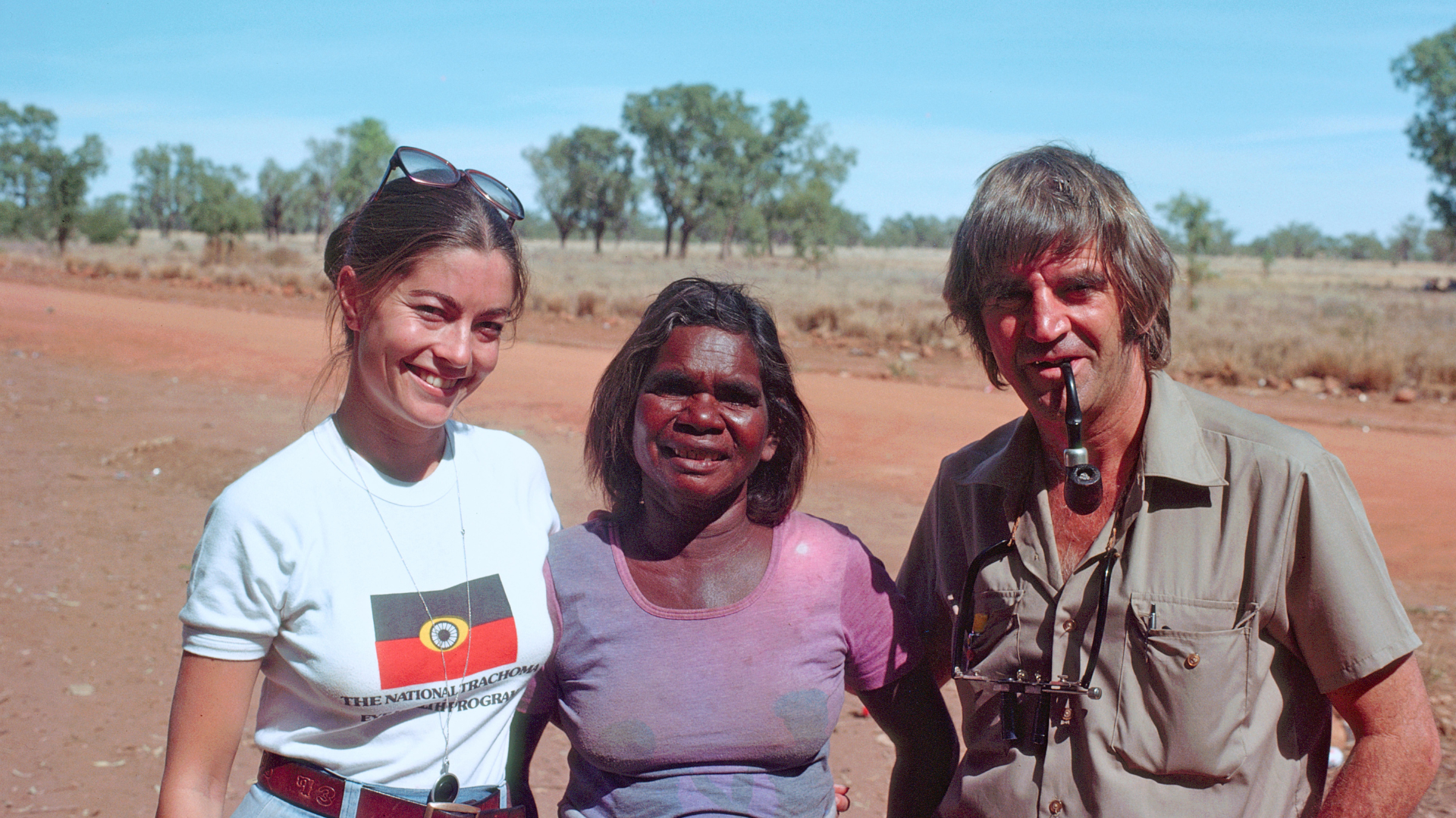 Gabi Hollows, Penny Luck and Fred Hollows during the Trachoma Program