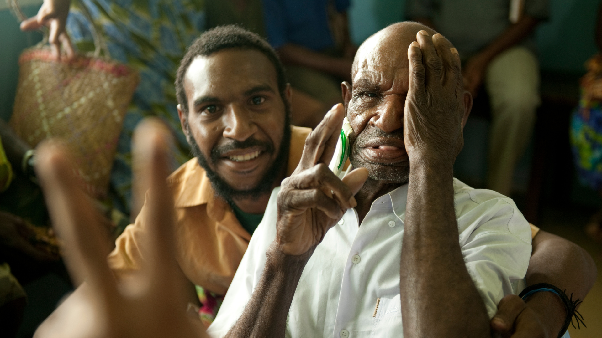 Man having his eyes tested in Papua New Guinea