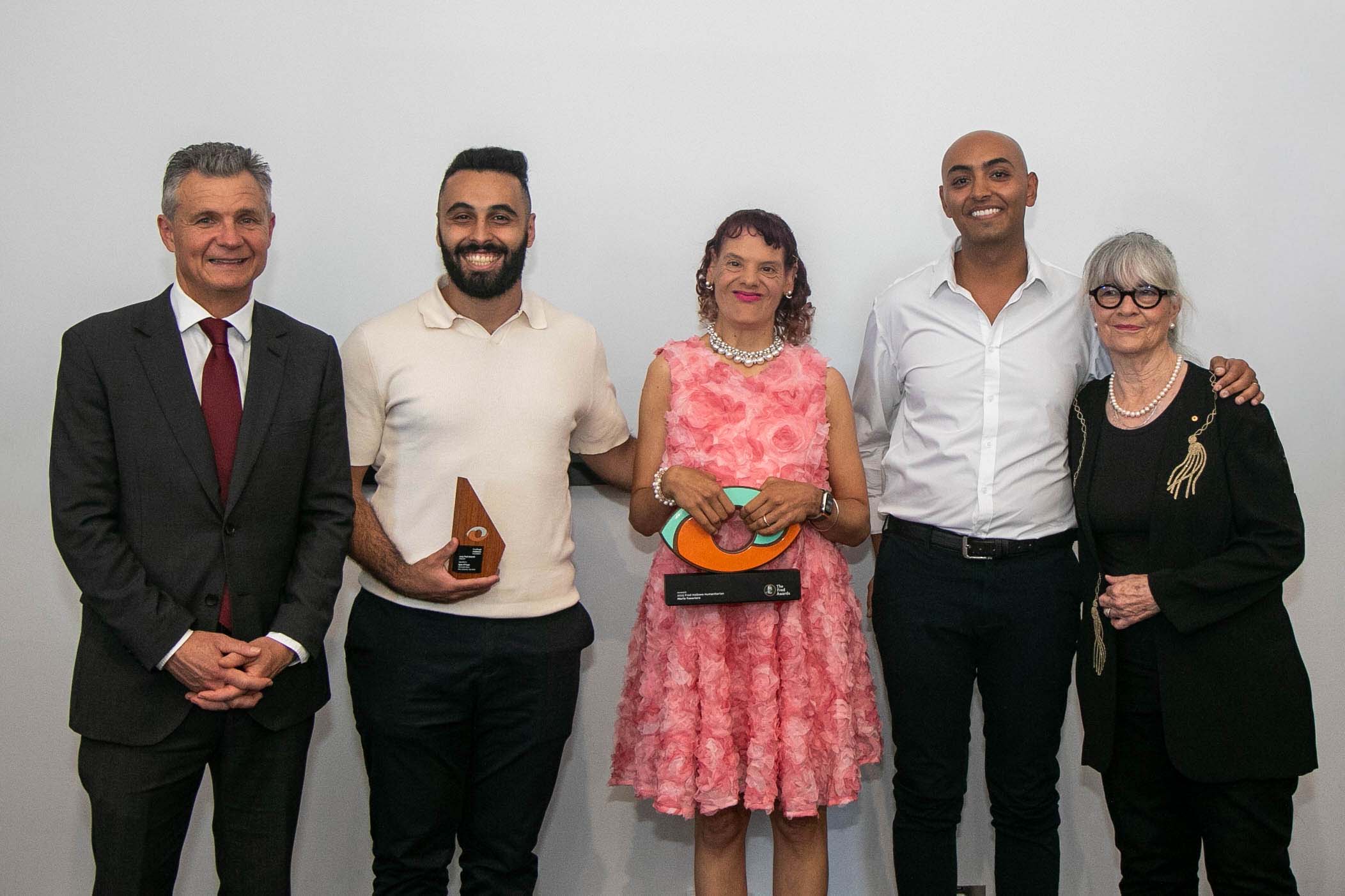 Fred Award winner Marie with fianlists, Eyes of Hope, Gabi Hollows and The Hon Matt Thistlethwaite