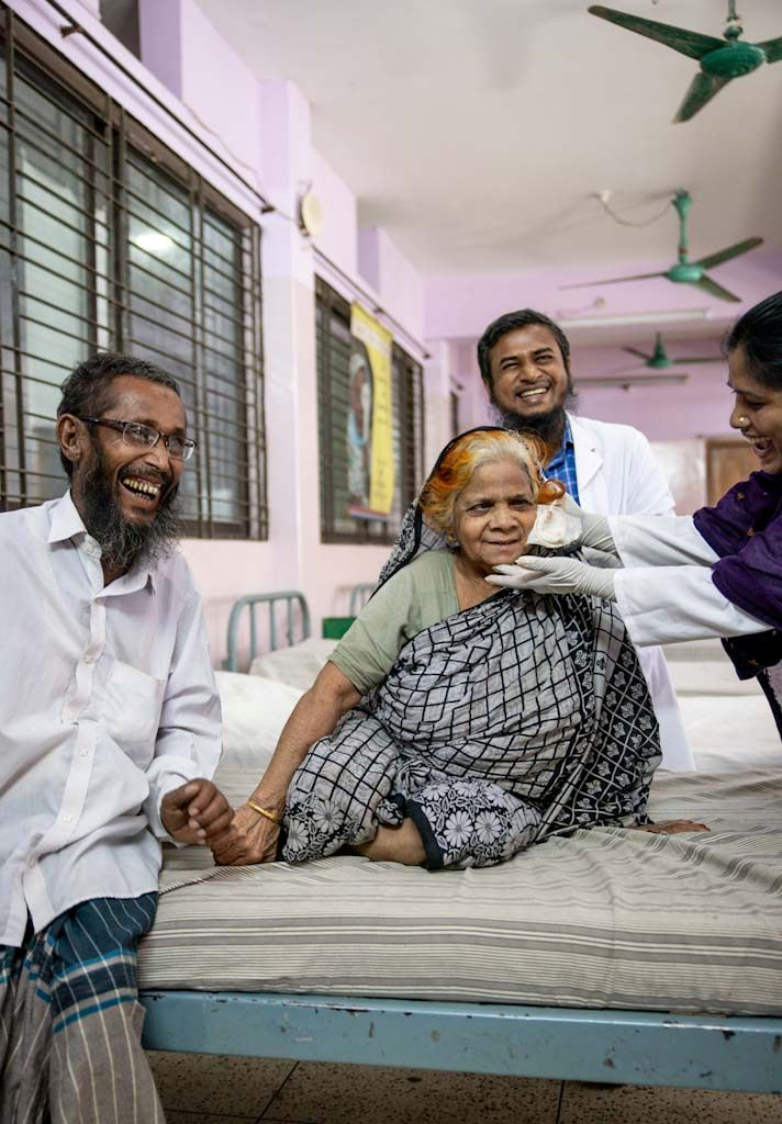 Hajera, 75, from Lohagara, attends an outreach eye camp in Cox's Bazar after losing her sight to cataract.