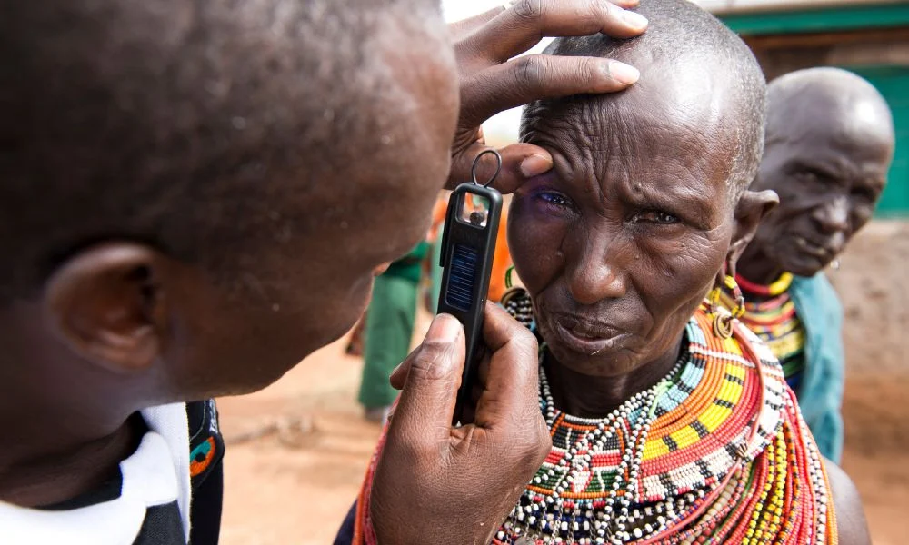 Simila from Kenya getting her eyes tested